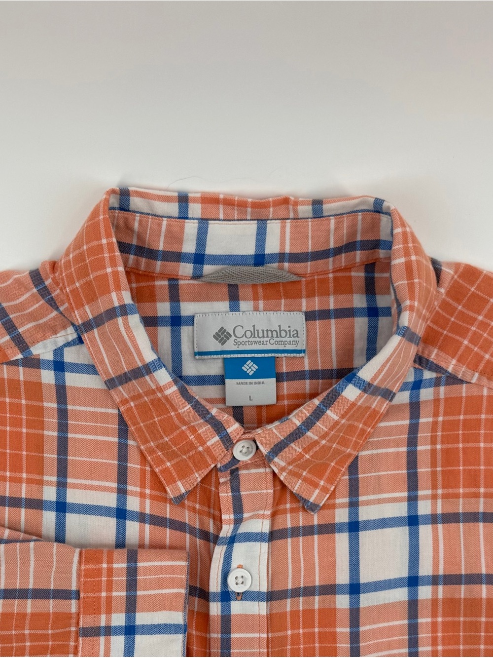 Columbia Men's Orange Plaid Button-Down Shirt L